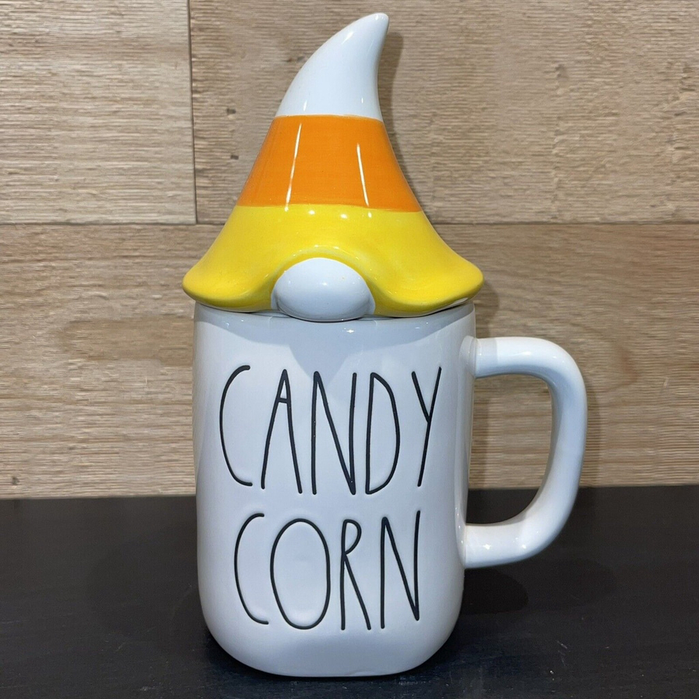 Rae Dunn CANDY CORN White Mug Gnome Candy Corn Topper Thanksgiving Halloween NWT